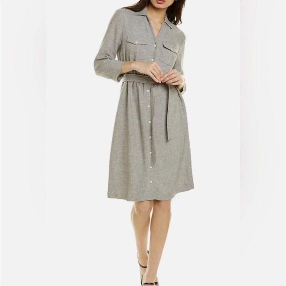 J. McLaughlin Brynn Grey Midi Shirt Dress Belted Tie Waist Collar XL